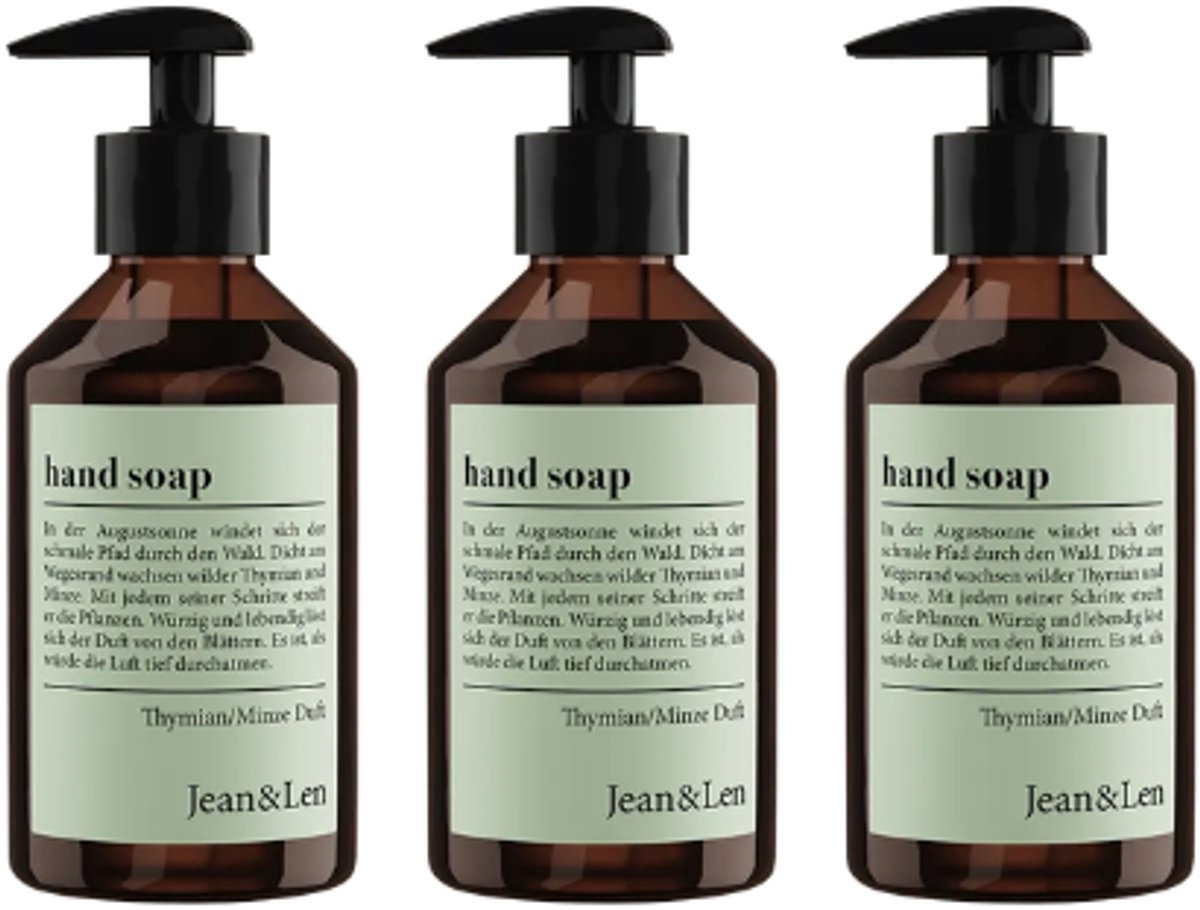 Jean & Len Handzeep - Tijm & Munt | 3x 250 ml Vloeibare zeep | VOORDEELVERPAKKING - 3 stuks Luxe Handzeep