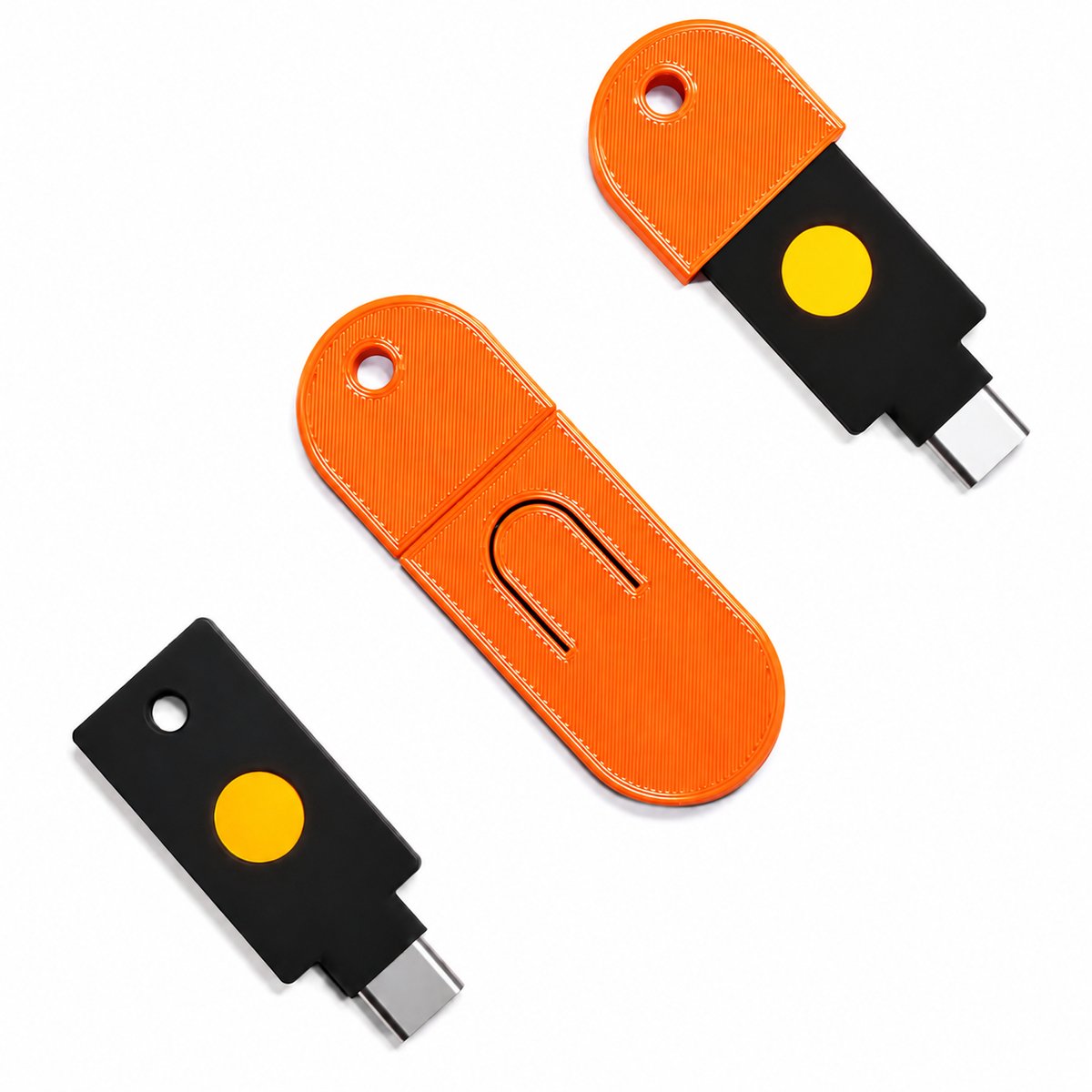 YubiKey 5C NFC Beschermhoes Sleutelhanger - YubiKey Case - YubiKey Cover - USB C Security Key Case - NFC USB-C Protector Voor YubiKey 5C NFC - Krasbestendige Opbergcase Voor Sleutelbos En Zakgebruik - 2FA Security Key Holder - Oranje