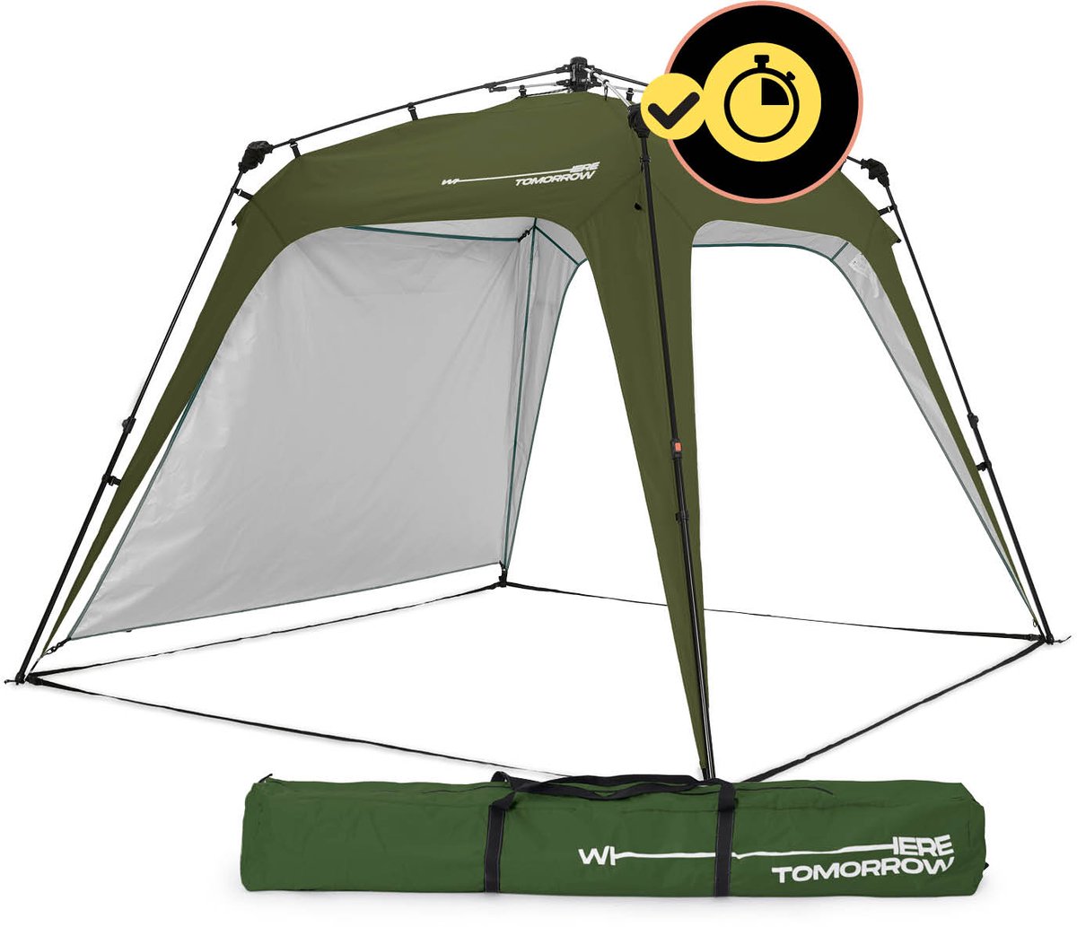 Lumaland Outdoor paviljoen, 2,5 x 2,5 m, waterdicht en uv-bescherming, tuintent incl. 1 x zijpaneel, tas en haringen, robuuste camping en partytent, pop-up tent in 2 minuten, donkergroen