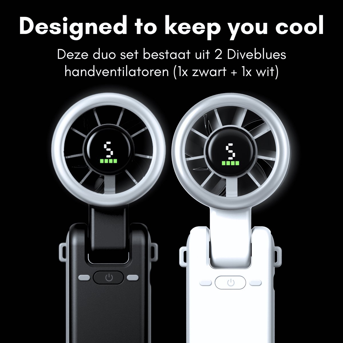 Diveblues® High-Speed Handventilator | DUO SET | JetForce™ CYCLONE | USB-C oplaadbaar | Intro 2026 | Black & White - 2 Diveblues handventilatoren (1x zwart + 1x wit) — afbeelding 2