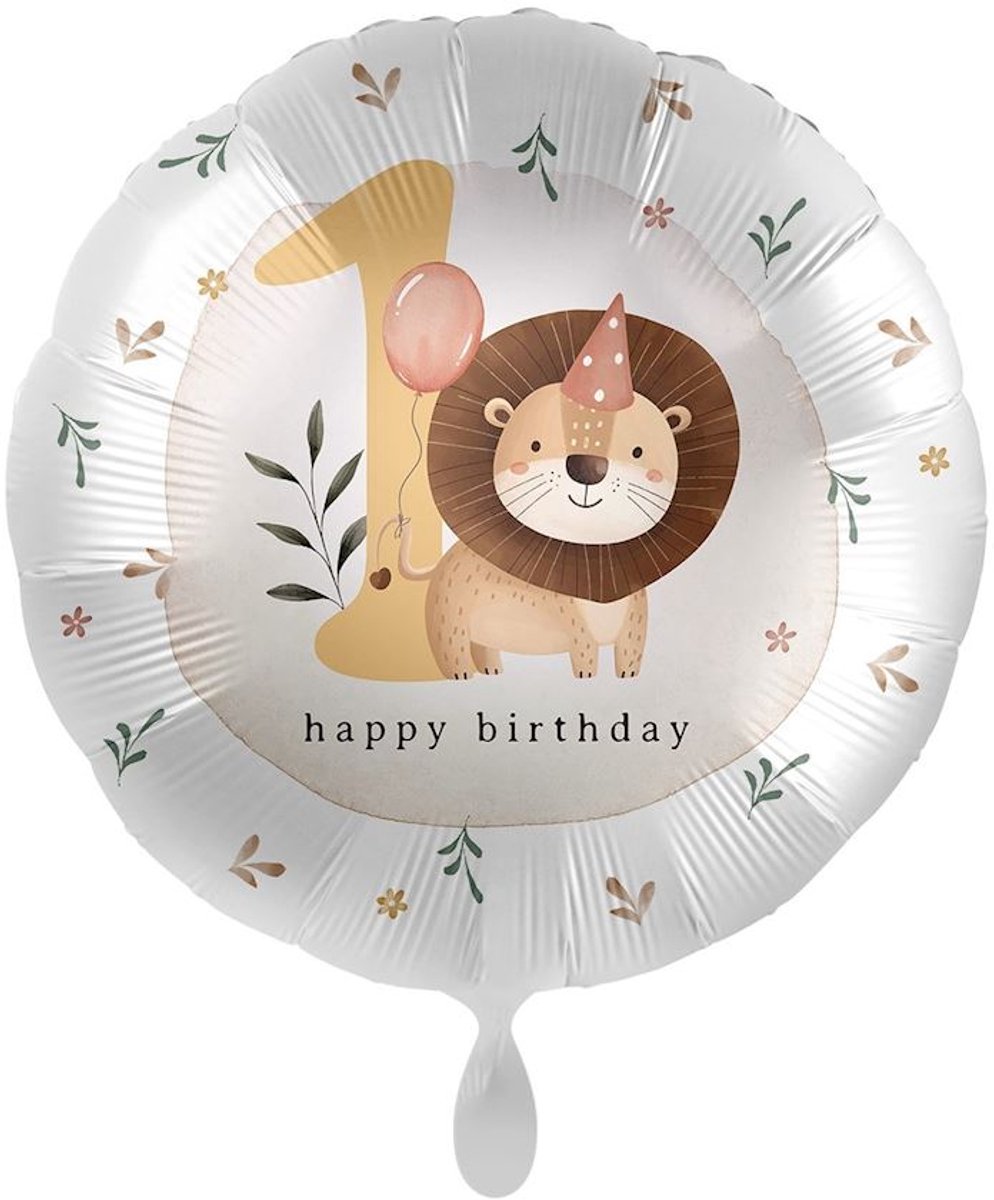 Folieballon 1e Verjaardag Leeuw Happy Birthday – 43 cm (Bulk)