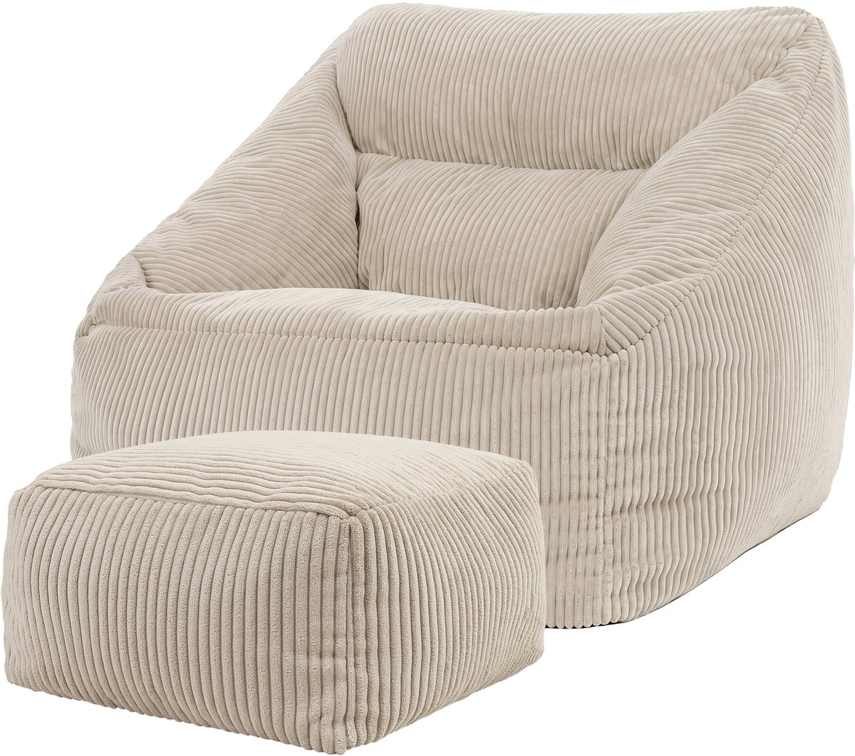 Icon Natalia XL Zitzak Fauteuil met Poef - Ribfluweel - Beige