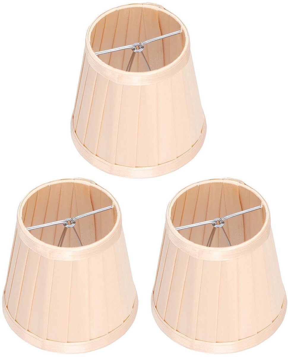 Allecto - Geplooide Lampenkappen - 3 Stuks - Gouden Clip-On - Geschikt voor Tafellamp en Kroonluchter - E14 fitting - Makkelijk te installeren - De...