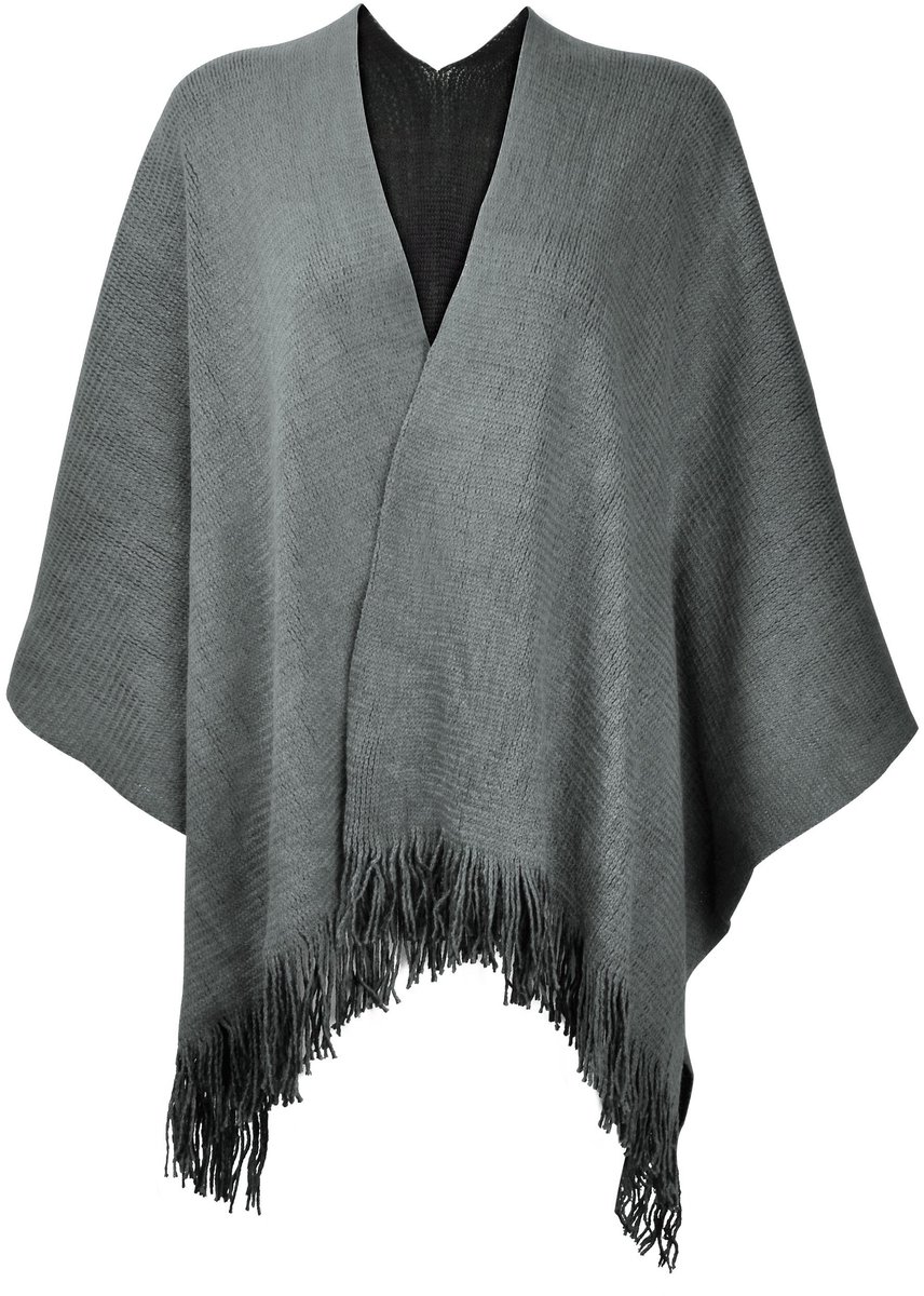 Poncho Cape - Grijs - Cashmere met Fringes - Ideaal voor Herfst en Winter - ShopVlot