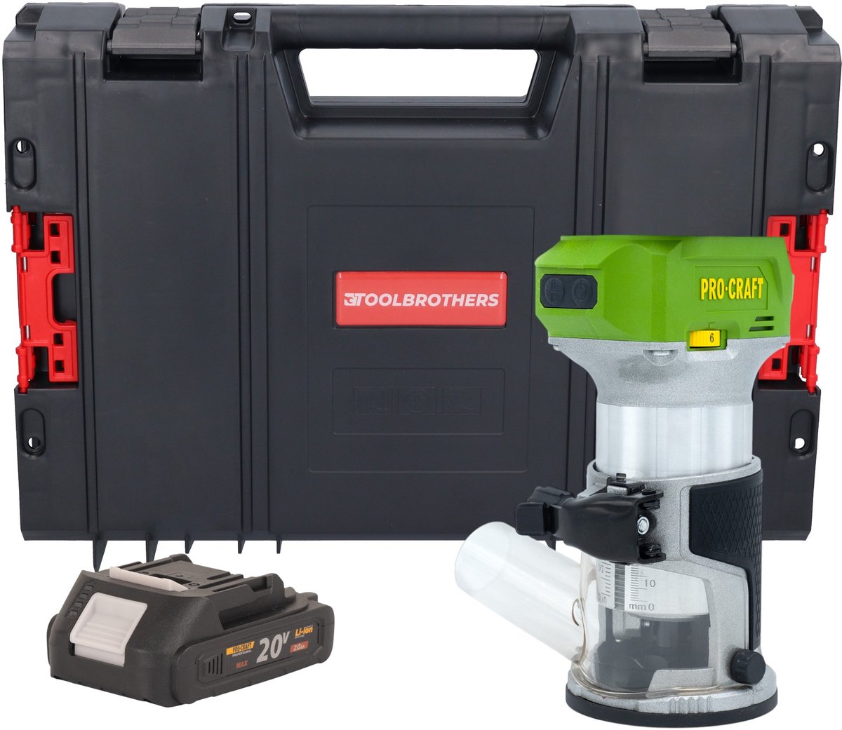 Procraft POB24bb accu multifunctionele frees 20 V 6 / 8 mm borstelloos + 1x accu 2,0 Ah + RHINO-gereedschapskoffer - zonder oplader