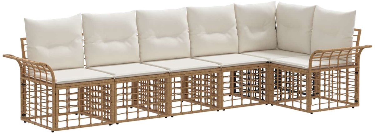 vidaXL Buiten - bank - set - 6 - st - Natuurlijk - en - Crème - Wit - Polyester Natuurlijk en crème wit