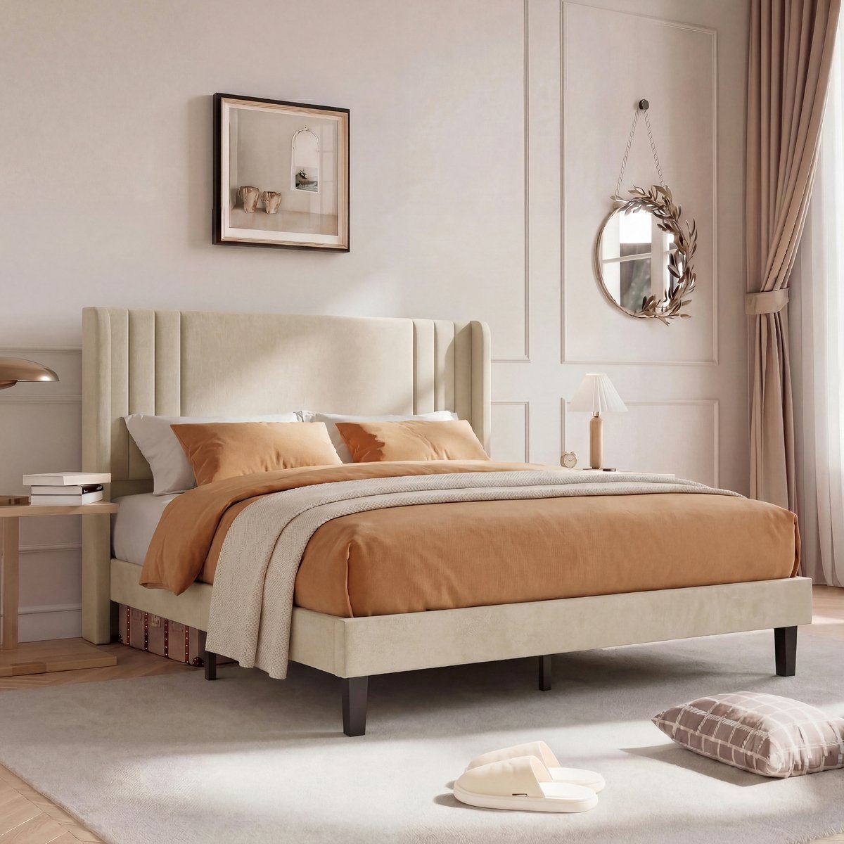 Bed 140x200 Beige Linnen – Modern Tweepersoonsbed