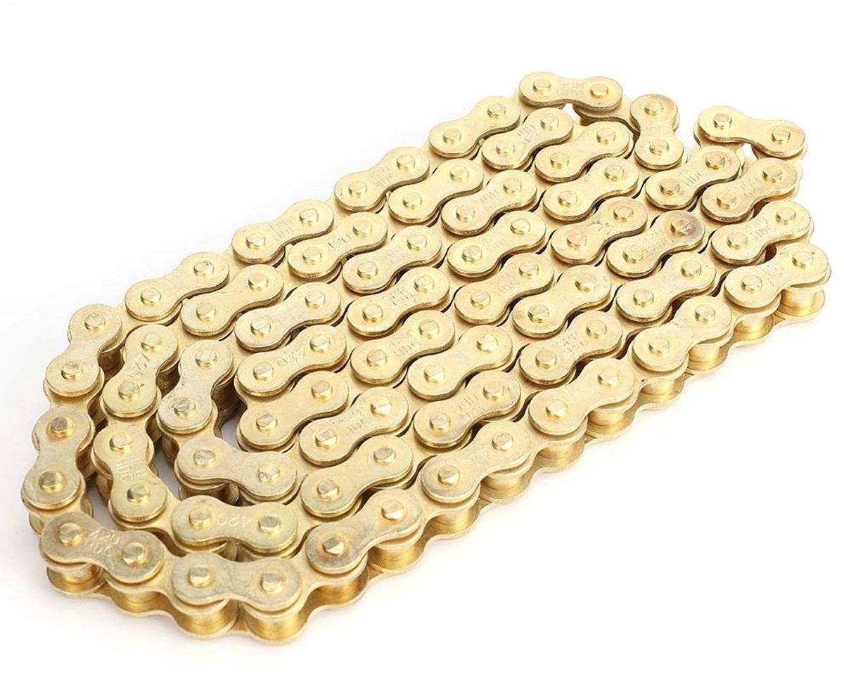 Allecto - Dirtketting 125 - Ketting voor Pit Bikes - Goudkleurig - 420 Motorketting - Geschikt voor Dirt Bikes en Quads - 48 schakels