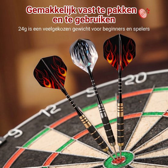 Dartpijlen Set 6 Stuks - 24 Gram Steeldarts - Professionele Dartset - Inclusief Flights en Dartetui van Merkloos — afbeelding 2