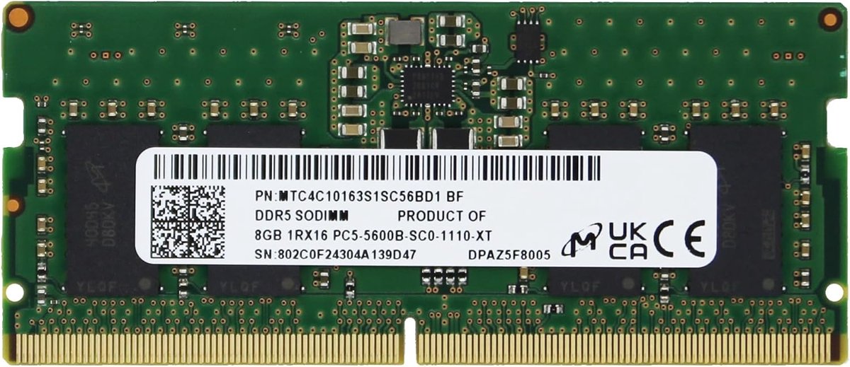 Micron | 1x8GB | DDR5 | 5600MHz | CL46 | SODIMM