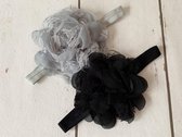 MixG  | 2 Haarbandjes - bloemen | Zwart en Grijs