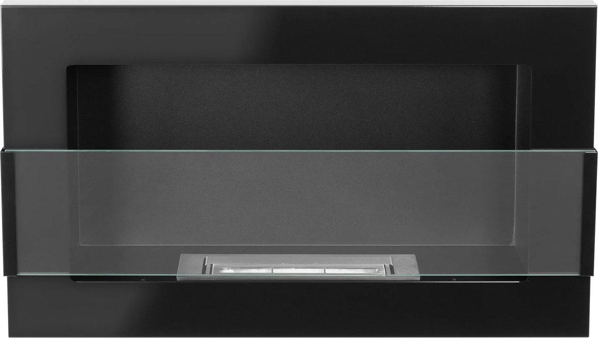 Bio-ethanol wandhaard 65x40 cm zwart hoogglans met glas – moderne sfeerhaard zonder schoorsteen