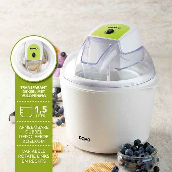 DOMO DO9304I IJsmachine met Vrieskom - IJsmaker - Roomijs - Sorbet - Frozen Yoghurt - 1,5 liter - Wit van Merkloos — afbeelding 2