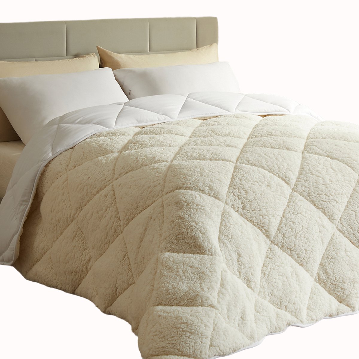 CASABEL Sherpa dekbed 220x240cm, 450gsm, omkeerbaar polyester, behaaglijke sherpa-zijde of koele microvezelzijde, ademend, wasbaar