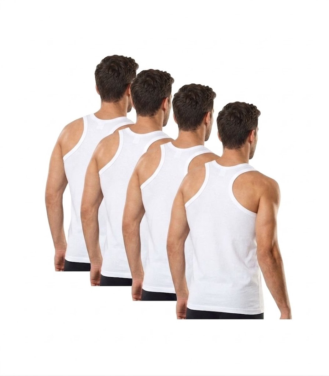 Marco Rossi Premium Kwaliteit - Halterhemd - Tanktop - Onderhemden - Hemden heren - Onderhemd heren - 100% Katoen - Wit - 4 Pack - Maat M