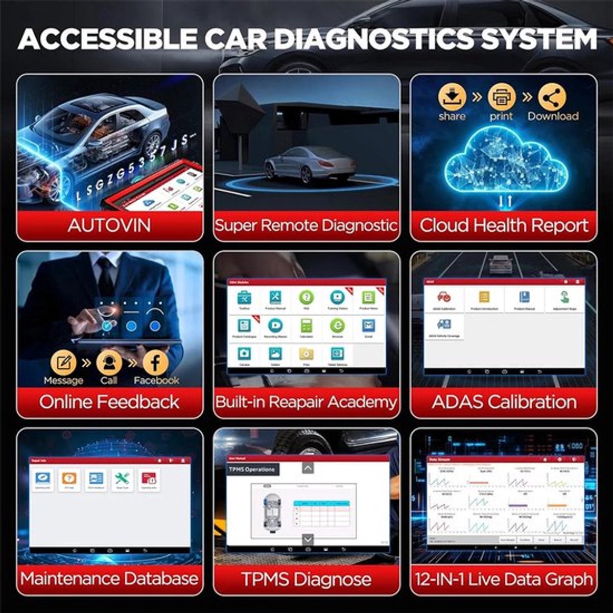 Autodiagnose Tool – Auto Scanner – Diagnoseapparaat – OBD Scanner – Foutcode Uitlezer – 10.1 Inch Scherm – 37+ Resetfuncties
