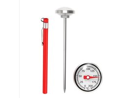 Keukenthermometer - digitale thermometer met lange sonde - Direct Afleesbare Vleesthermometer – Zakformaat Melk & Koffie Thermometer – Vaatwasserbestendig Rood – Voor Oven, Bakken & Voedselbereiding