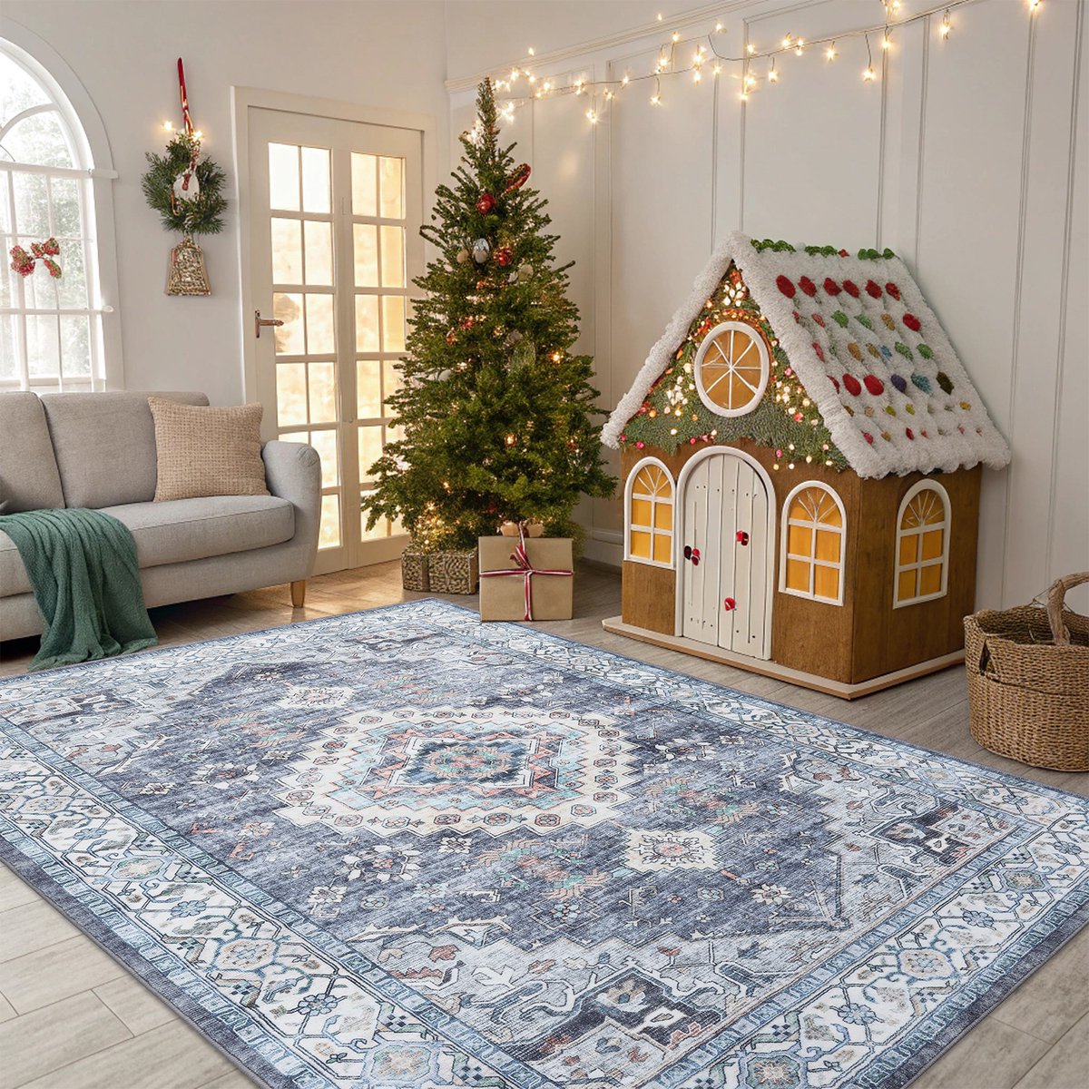 Homaxy Woonkamerkleed - Zacht Fluwelen Vloerkleed Voor Naast Het Bed - Wasbaar Klein Vloerkleed - 153x214 cm - Rechthoekig - Grijsblauw