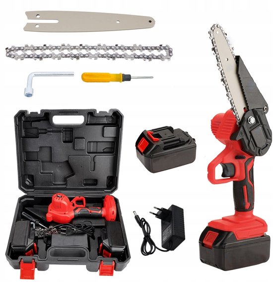 Mini Kettingzaag - Mini Elektrische Zaag - Inclusief 2 Accu's - 150mm Zaagdiepte & Sterke Magneetmotor - Met Veiligheidsschakelaar & Snoerloos - Voor Tuin & Bouw - Snoeizaag - Takkenzaag - Handzaag - Boomzaag