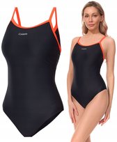ZAGANO - Badpak dames - Sneldrogende - Sport zwempak - Strandpak damen - Maat 44 - zwart / oranje
