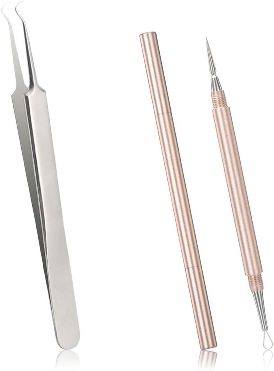 Set van 2 RVS Lancet Naalden voor Acne en Puistjes - Comedone Extractor en Blackhead Verwijderaar met Pincet en Olie Verzachter voor Huidverzorging