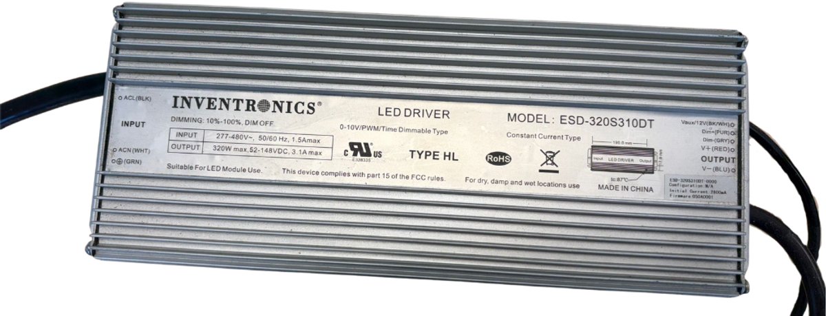 Inventronics ESD‑320S310DT LED Driver – 320W – 3100mA – Dimmable – IP67 – Constant Current