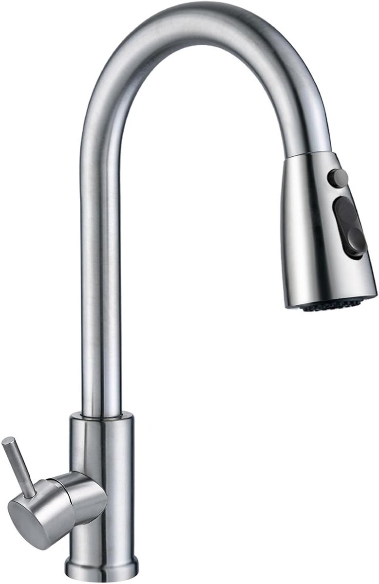 Keukenmengkraan met uittrekbare uitloop, roestvrijstalen design, 360° draaibaar, 3 standen en waterbesparend