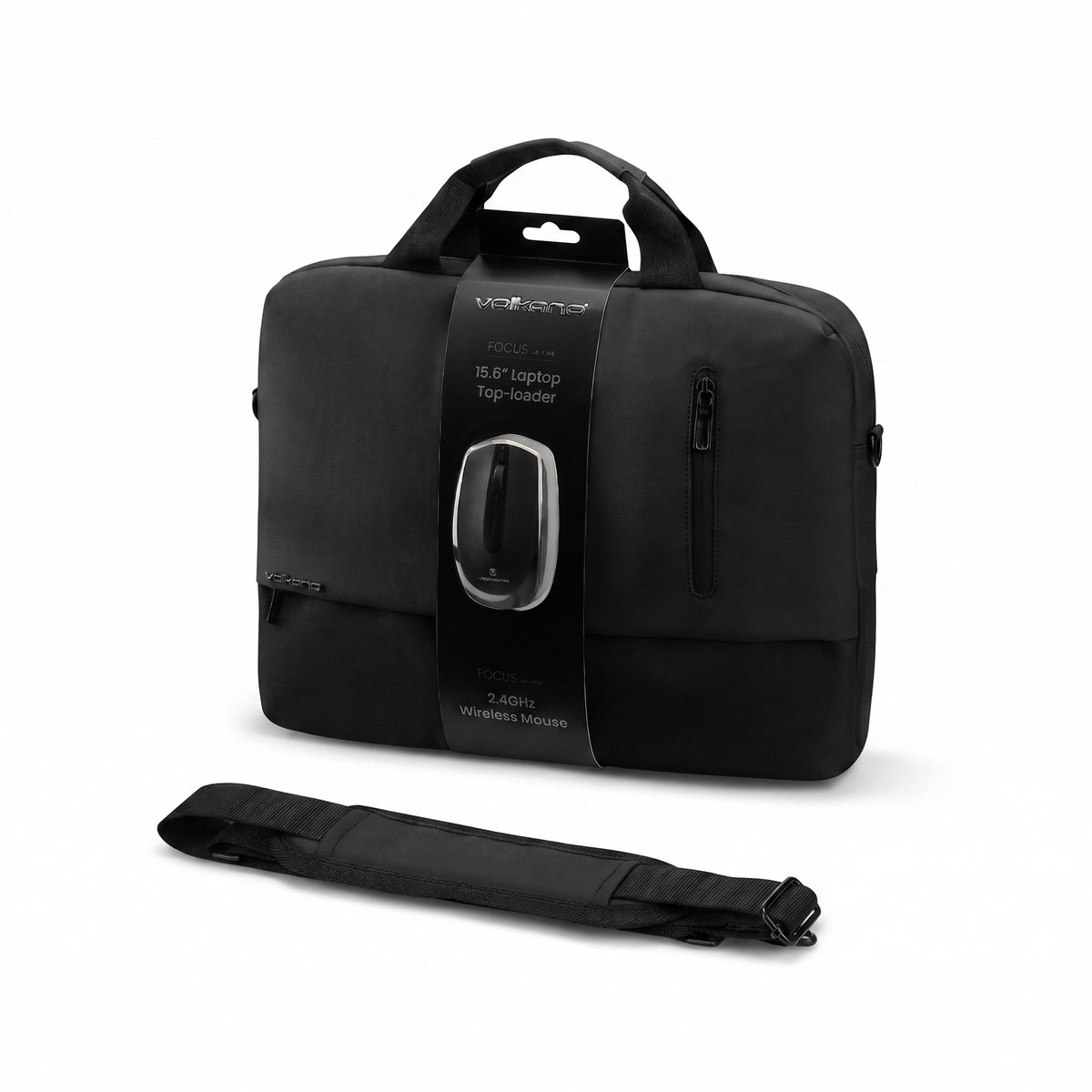 Volkano Focus Laptoptas - Met Draadloze Muis - 15,6 Inch - Schoudertas met Extra Vakken - Zwart