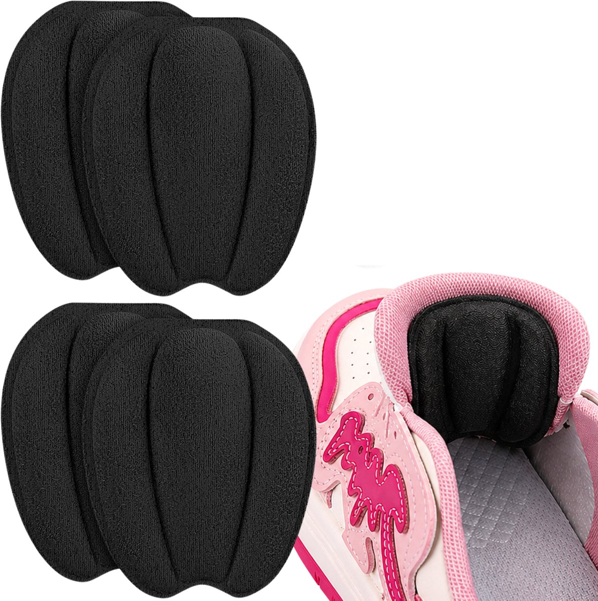U Fit One Schoentong en Hielbeschermer tegen Blaren - 4 stuks - Hielkussen - Steunzolen - Antislip hielzool - Zwart