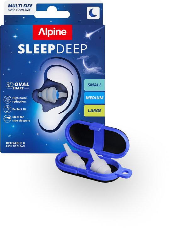 Alpine SleepDeep Multisize Oordopjes Slapen - Maximale Geluidsdemping - Perfect voor Zijslapers - 27dB SNR Oordoppen - Sleep Plugs - Slaapoordoppen Snurken - Small, Medium & Large 27dB - 3 Paar