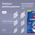 Grote, medium en kleine Alpine SleepDeep oordopjes naast elkaar. "Vind jouw perfecte pasvorm."