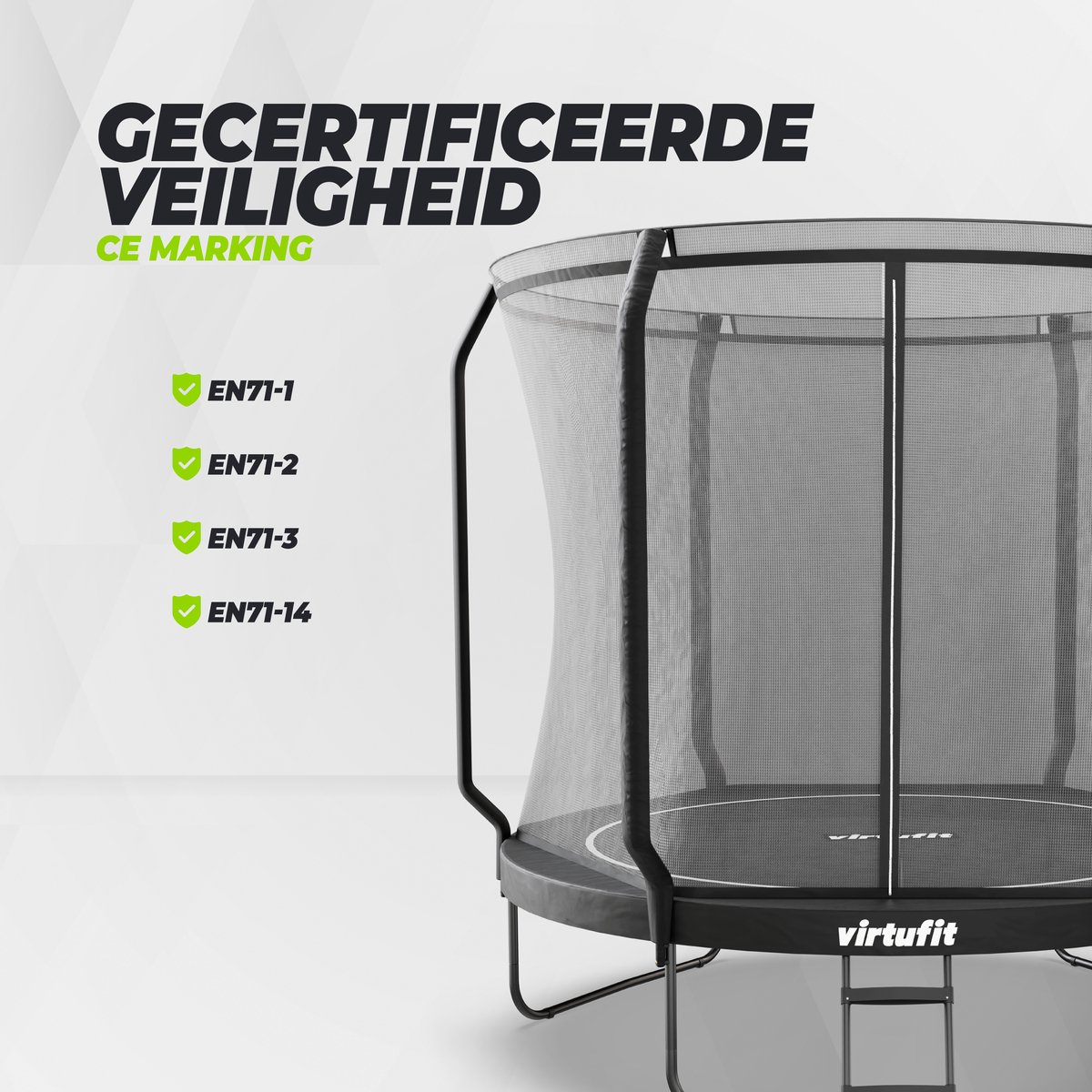 VirtuFit Premium Trampoline met Veiligheidsnet - Ø 251 cm Diameter - Incl. Beschermrand - Extra Veilig - Gratis trap - Water- en UV-bestendig - Max. 150 kg - Voor Kinderen en Volwassenen - Zwart — afbeelding 3