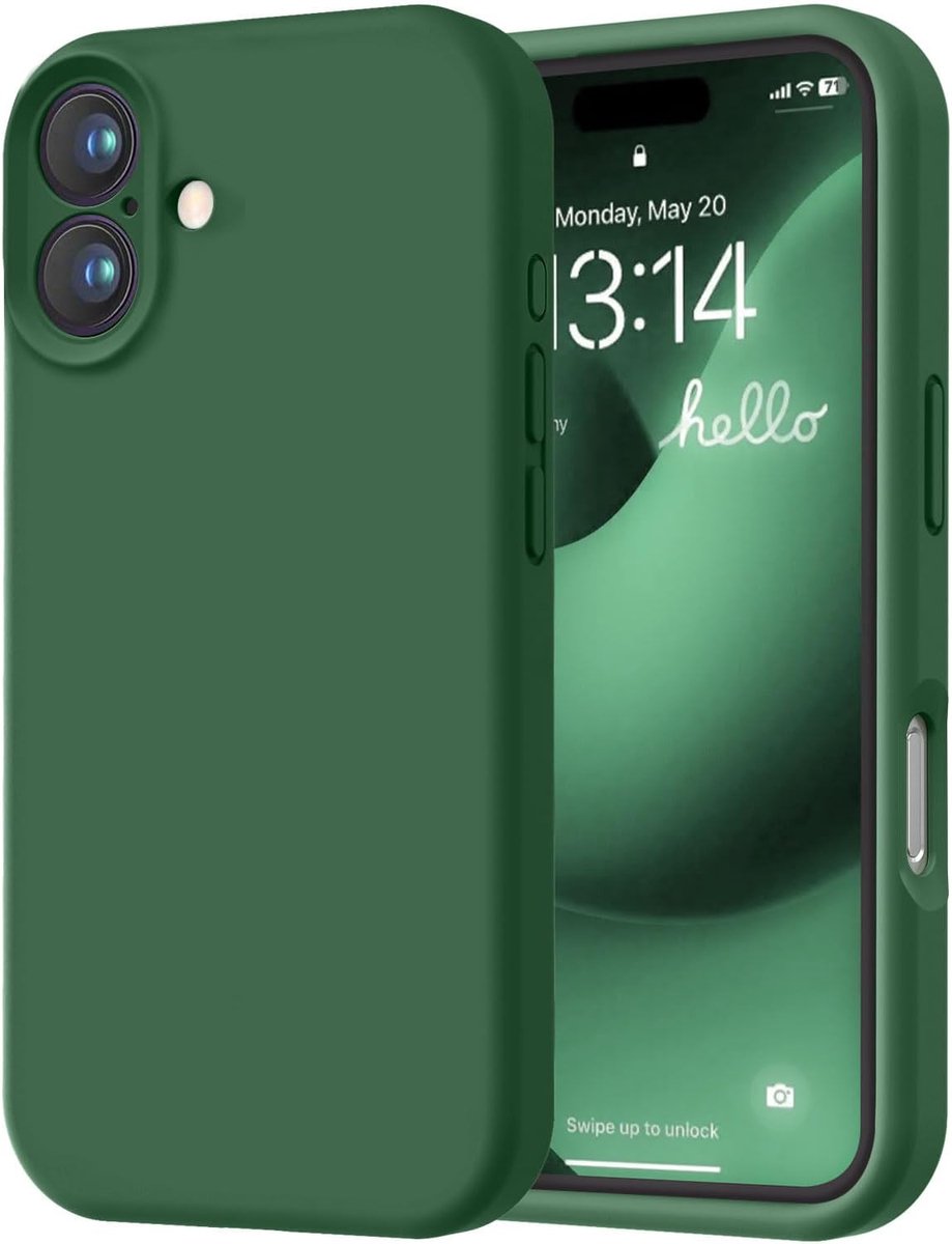 Speciaal ontworpen voor iPhone 16, gemaakt van hoogwaardig siliconen met een zachte, krasbestendige microvezelvoering. Schokbestendig beschermhoesje voor mannen, vrouwen en meisjes (6,1 inch), groen.