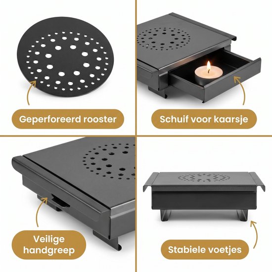 Cheqo® Warmhoudplaat met Waxinelichtjes - Rechaud - Schotelwarmer - Voedselwarmer voor Eten Warm Houden - Non-stick Aluminium - met Handgrepen - RVS Basis - Tafelwarmer - Warmhouder - Theelichtjes - Bordenwarmer - Kaarsjes - Richaud — afbeelding 4