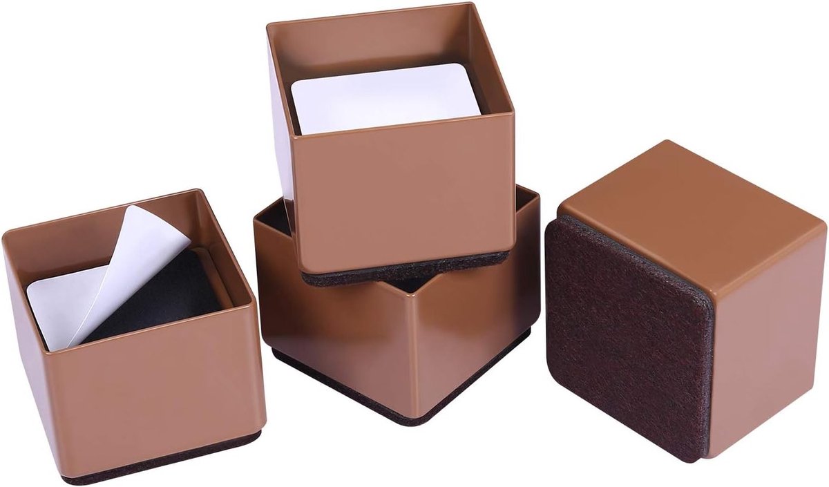 Verhoog je Meubels met Heavy Duty Verhogers voor Sofa, Tafel en Bank - 1,2 Inch Hoogte, Vloerbescherming en Sterke Stalen Ondersteuning, Set van 4 (Bruin, Vierkant)