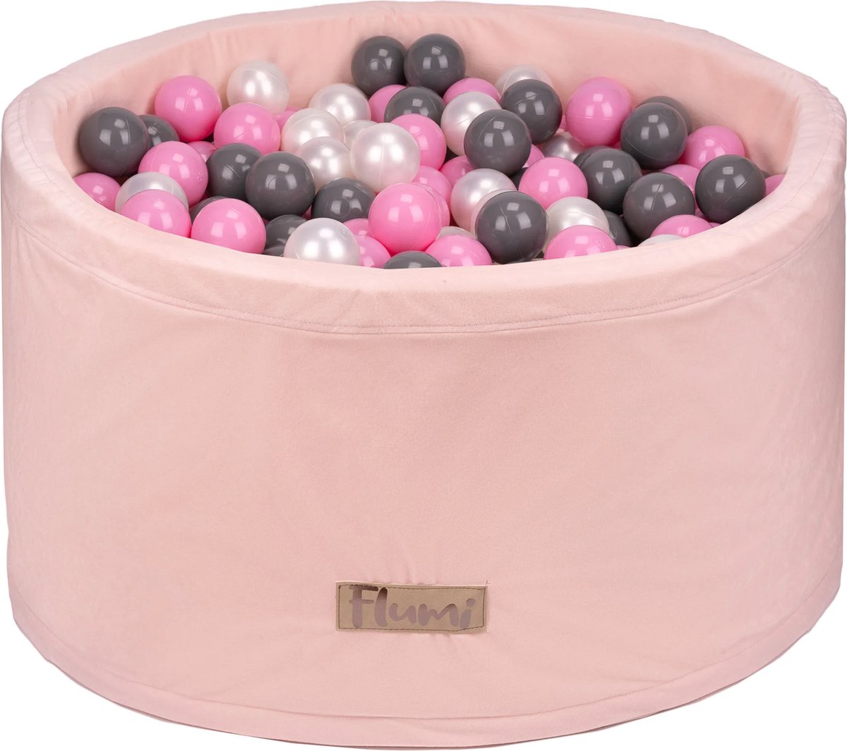 Flumi - Schuim Kinder Ballenbad - Inclusief 200 Ballen - Afneembare Hoes - Poederroze met Roze, Donkergrijze en Parelmoerkleurige Ballen