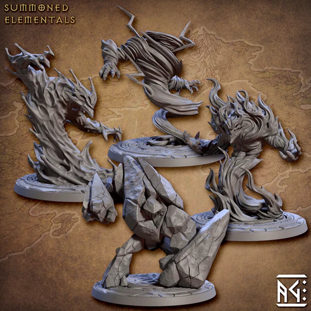 Summoned Elementals - 32mm scale miniatures - Elemental miniaturen