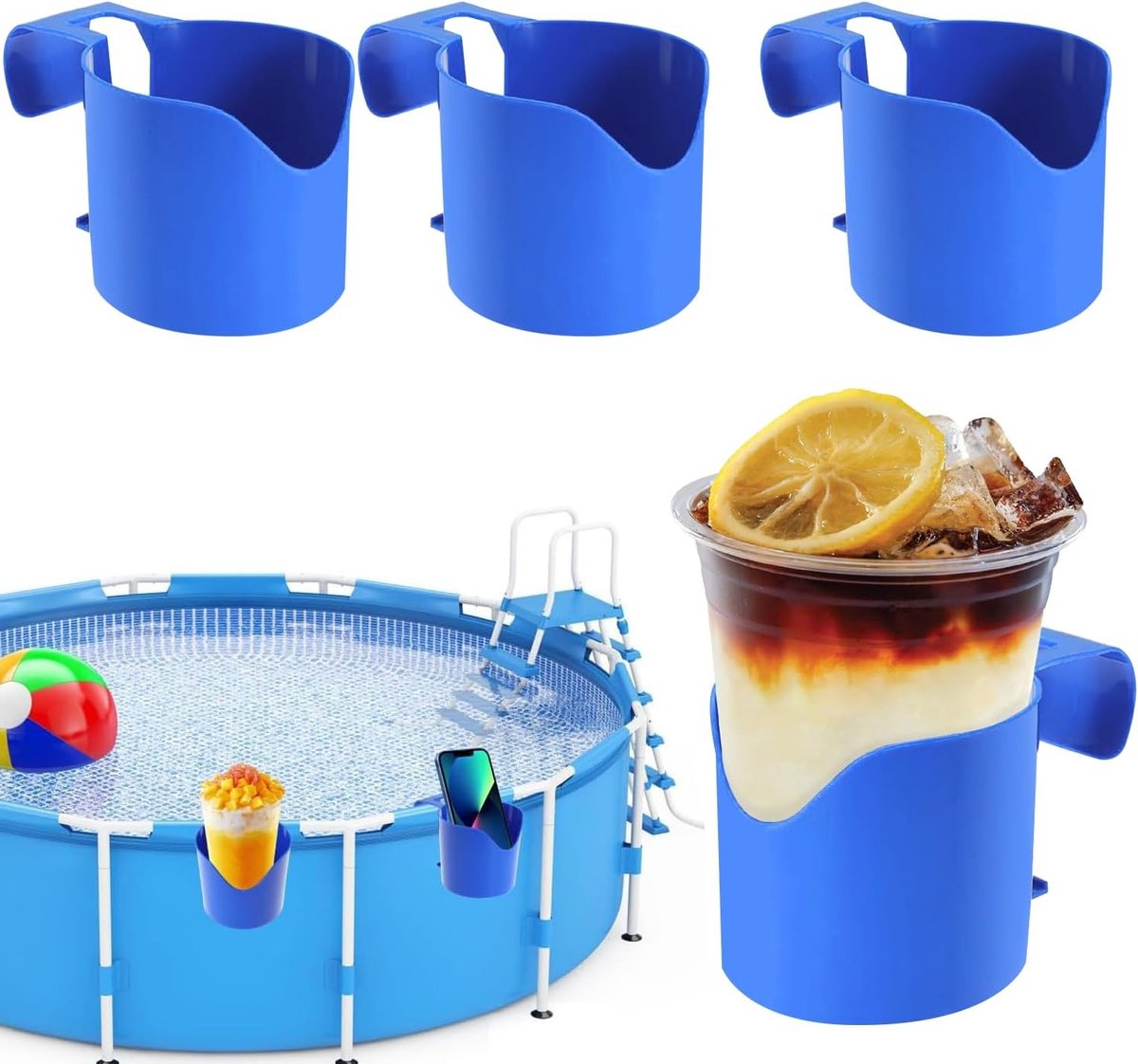Drinkhouders voor het zwembad - 4 stuks, ideaal voor drankjes, mobiele telefoons en sleutels, blauw