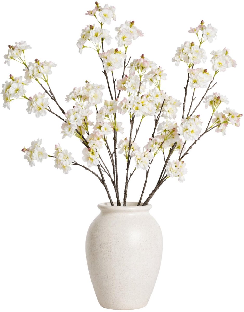 Mica Decorations Kunstbloem Bloesem Floral - 6x - H106 cm - wit - kunststof - stelen kunstbloemen - boeket - bloemetjes