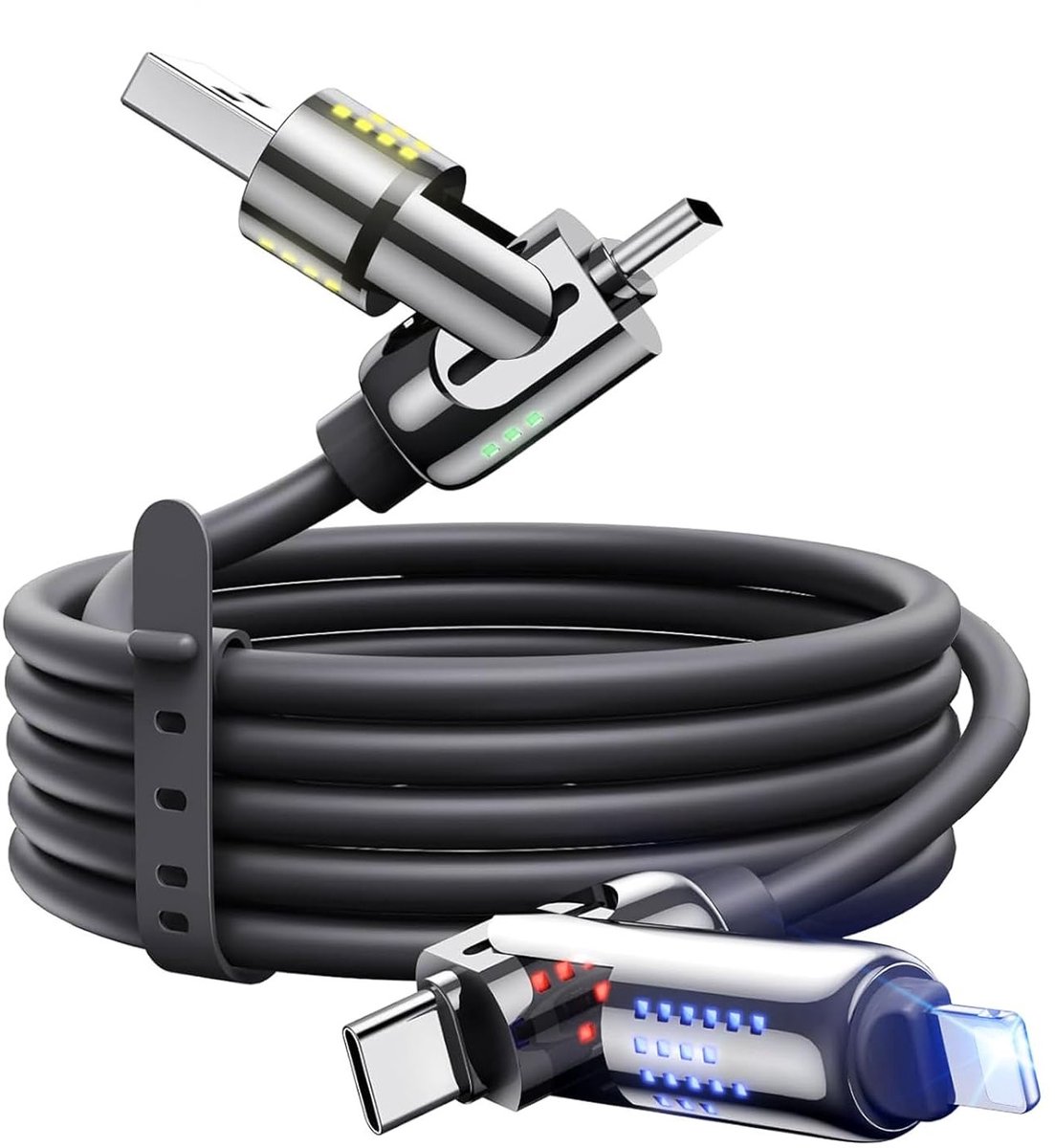 240W 4-in-1 USB C Kabel voor Snelladen en Gegevenssynchronisatie, Geschikt voor iPhone, iPad, Samsung en Laptops, 1.2m, Zwart