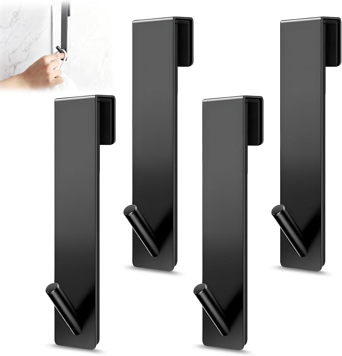 Douchehaken - Glazen wand - Badkamer organiseren - Zonder boren - 4 stuks - Zwart