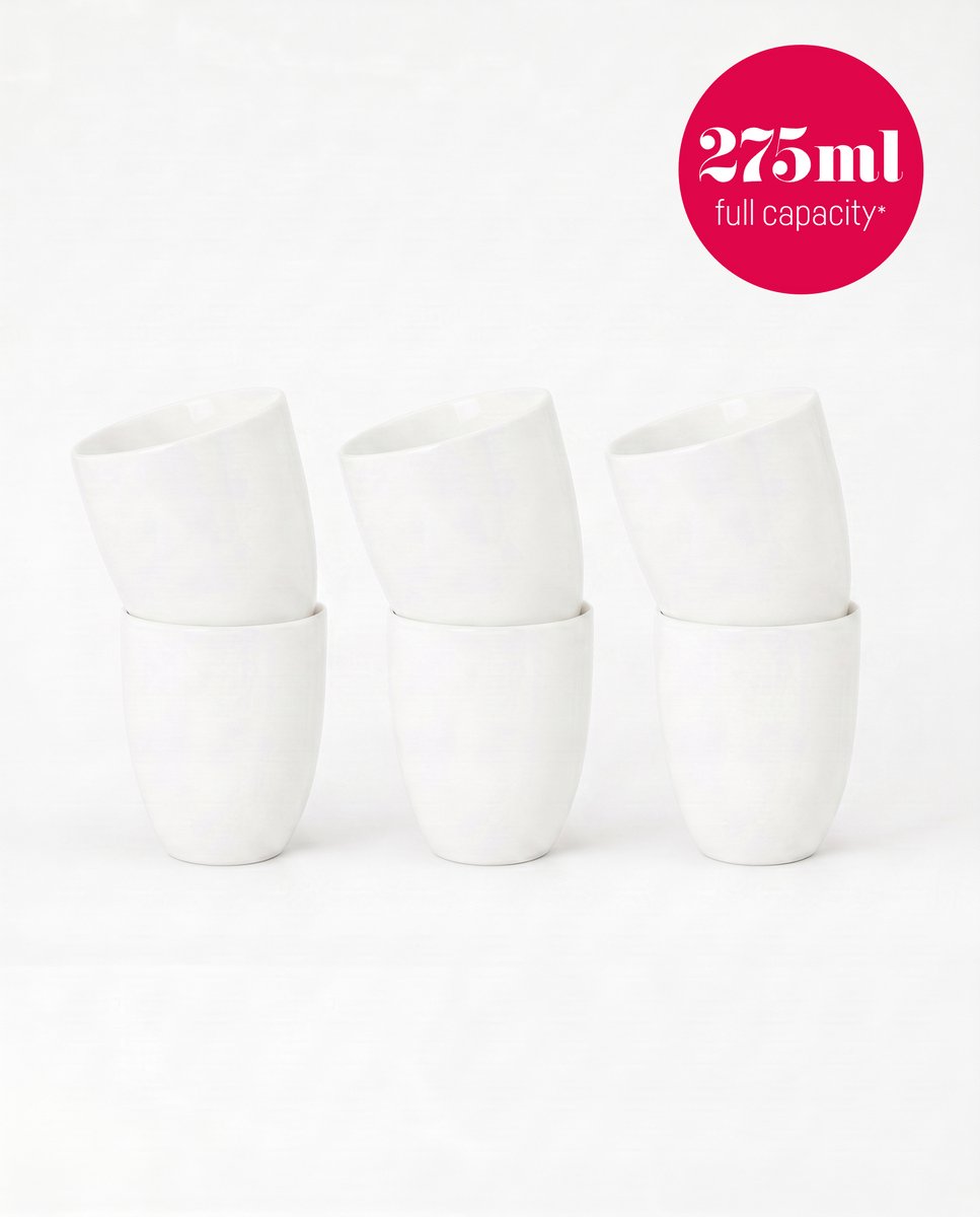 vtwonen - Basic - Set van 6 - Mokken zonder oor - Wit - Porselein - 275ml