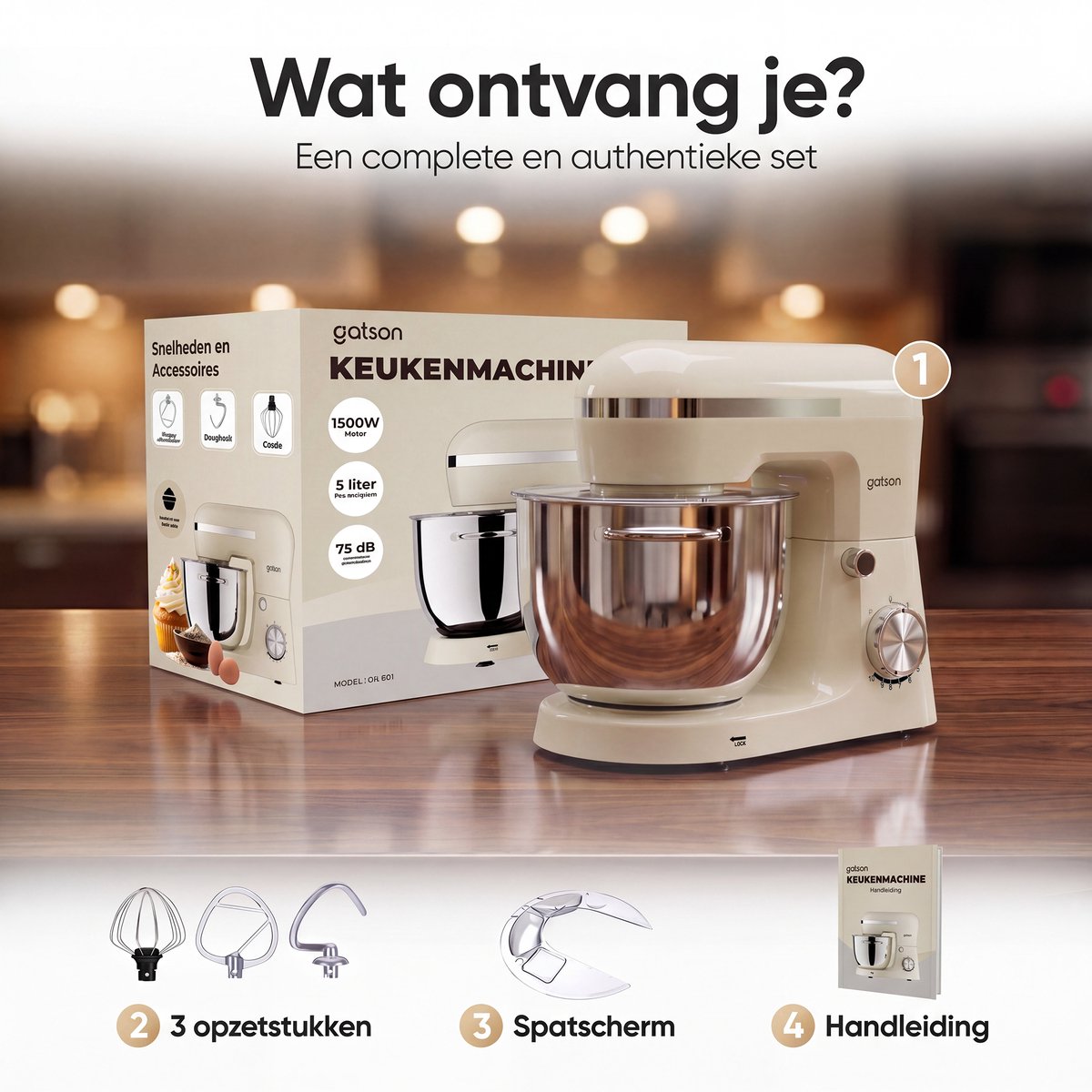 Gatson 1500W Keukenmachine - 10 Snelheden - 5L Mengkom - Dubbele Handvat - Keukenrobot - Keukenmixer - Foodprocessor - 1500W thumbnail 8