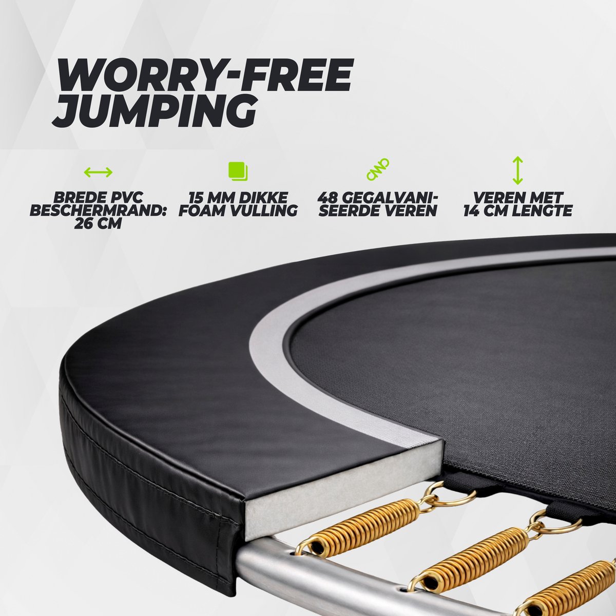 VirtuFit Trampoline met Veiligheidsnet - 251 cm - Inclusief Gratis Trap - Extra Veilig - UV- en Weerbestendig - Voor Kinderen en Volwassenen - Zwart – foto 5
