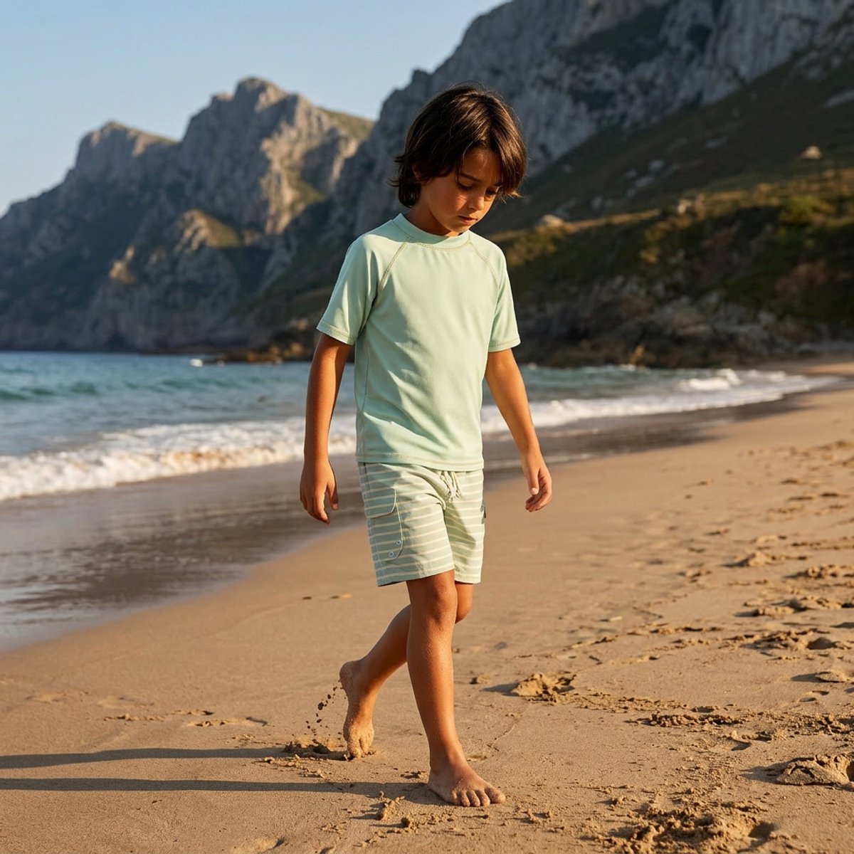 Ducksday - Zwemshort voor jongen - boardshort - UV - werend - UPF50+ - Surf - Andes - Muntgroen gestreept - 146/152