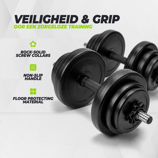 VirtuFit Verstelbare Dumbbell Set 28 kg - Vinyl - 2 x 14 kg Dumbbells - Gewichten Set - Halterset - Dumbells - Voor Krachttraining