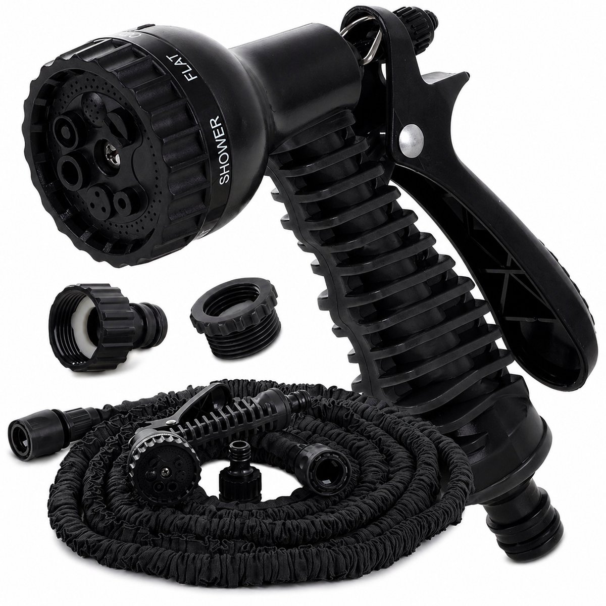 Flexibele Tuinslang - 15m - Zwart - Uitrekbaar - 7 Sproei Functies - Magische Tuinslag - Elastisch - Lichtgewicht - Uitzetbaar - Tuin Bewatering - Water Hose