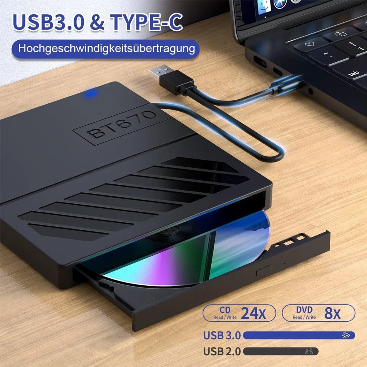 7-in-1 USB Slim Draagbare CD/DVD Speler/Brander, Geschikt voor Laptop en DVD Brander
