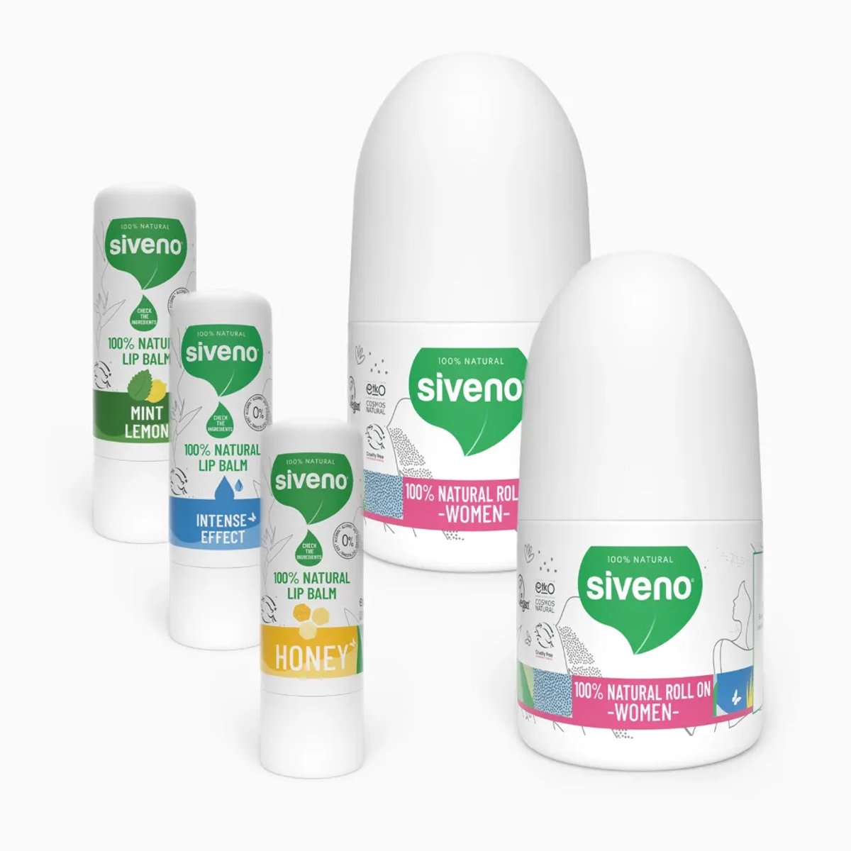 Siveno Verzorgingsset – Lippenbalsem & Dames Roll-On Deodorant – 5 Stuks
