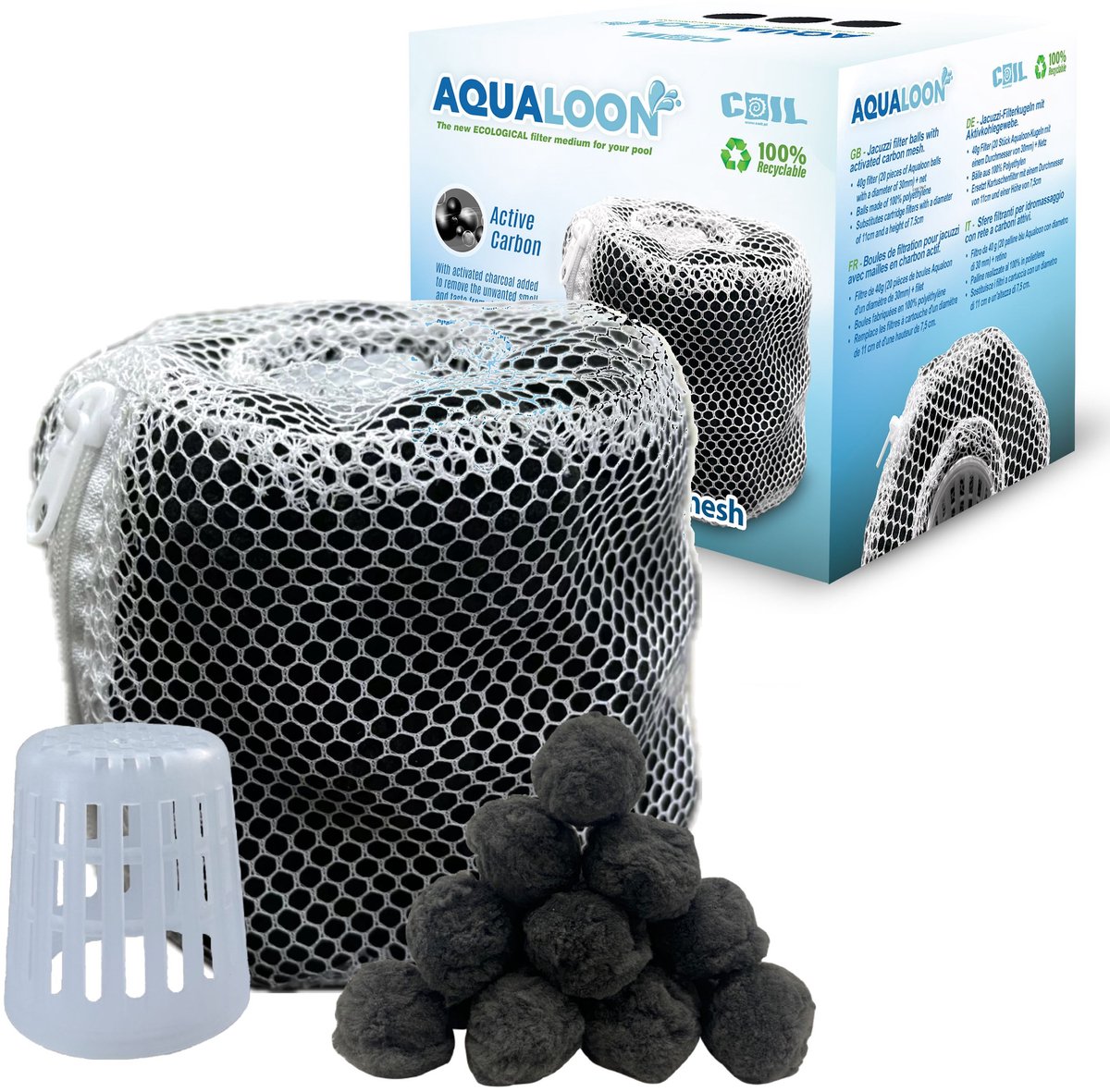 COIL Aqualoon Filterballen Zwart – Filter Type VI / S1 Vervanger – Spa Filter – Met Actieve Kool - Wasbaar & Herbruikbaar – Inclusief Filterzak